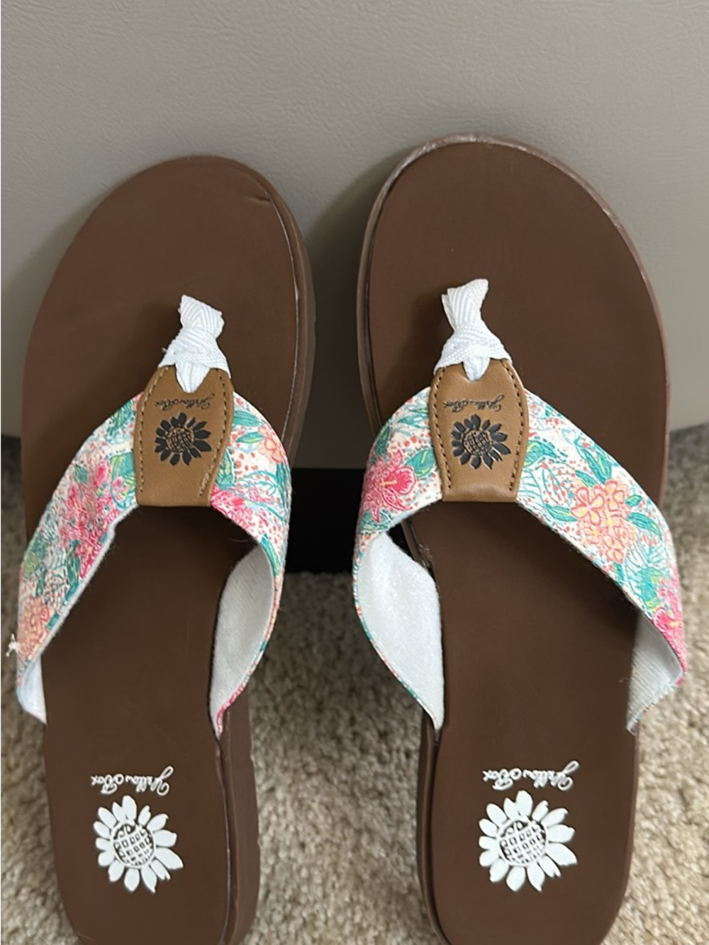 Yellow Box Brown Sandals with Multicolor Floral Straps